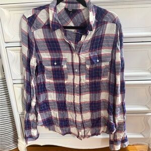 PAIGE Plaid Button-Down Shirt in Blue, Purple & White Size M